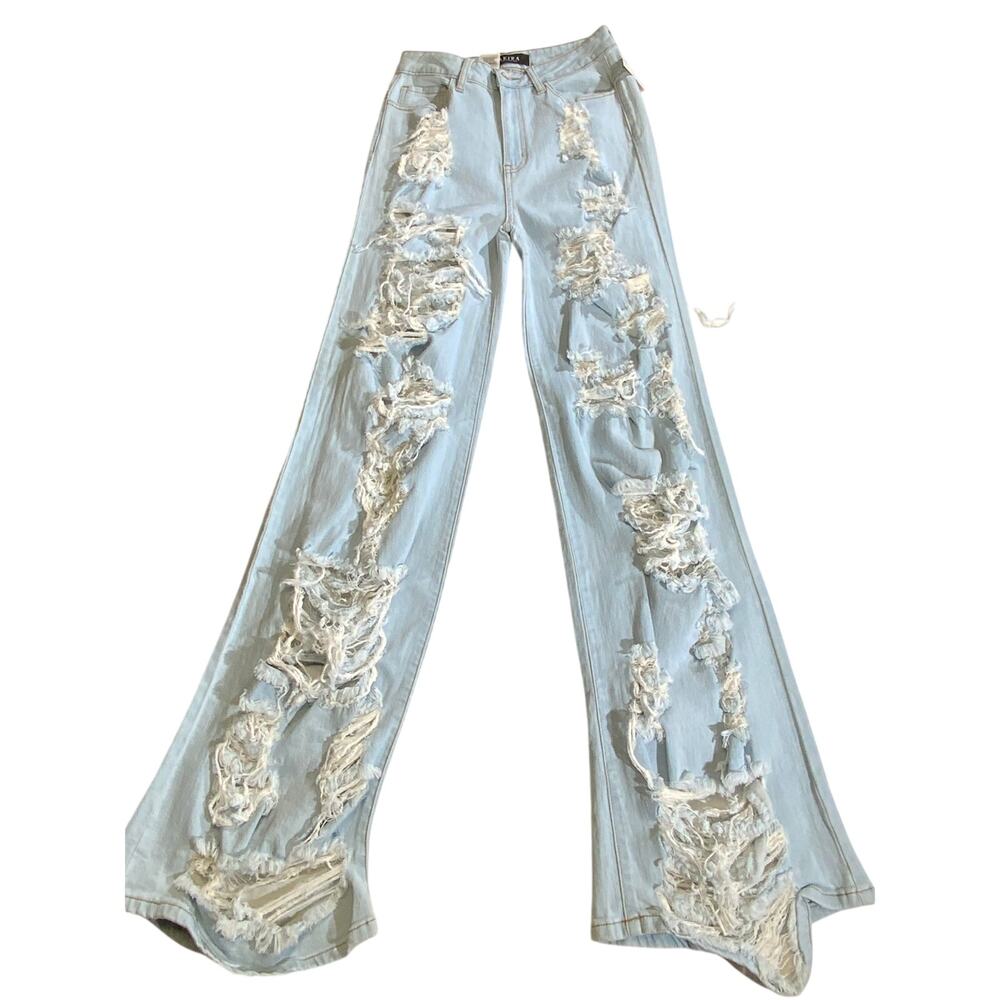 Akira Women's Blue  Men's Jeans Slim Fit Ripped Straight Leg Size - 28 NWOT